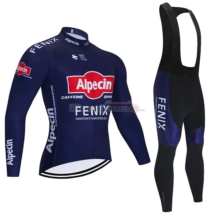 Abbigliamento Ciclismo Alpecin Fenix Manica Lunga 2021 Scuro Blu
